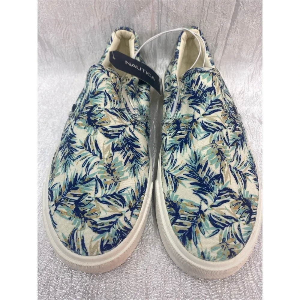 Nautica SLIP ON Shoes Sneakers CANDLER blue floral Navy Palm Men's Size 8.5 New!